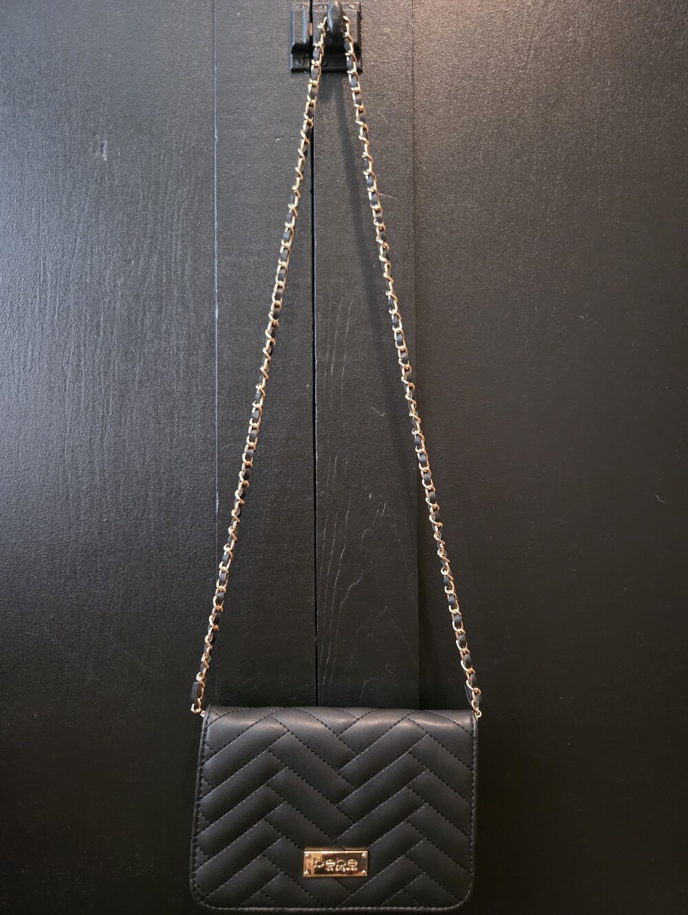 Bebe Sophia Black Quilted Crossbody with Gold Chain Strap - Picture 3 of 16